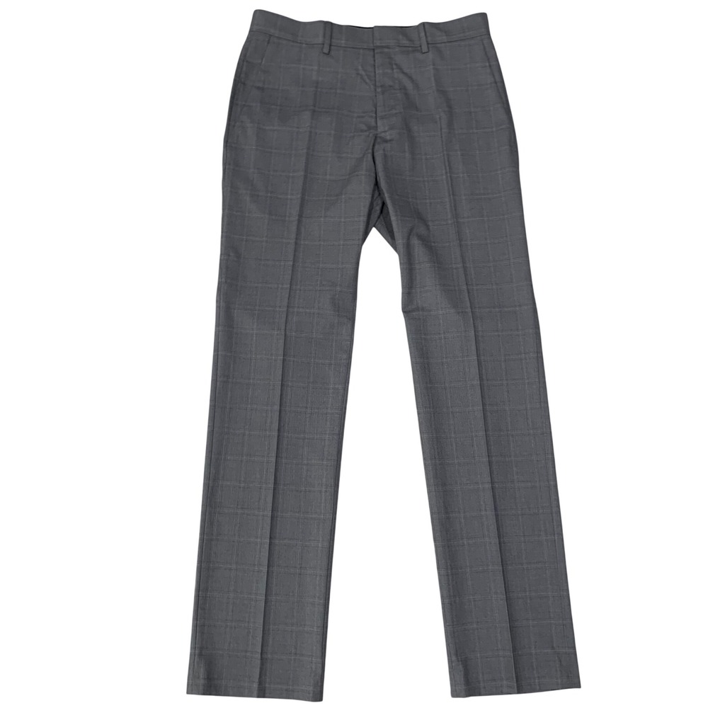 Kenneth Cole Reaction Dress Pants Men's 32x32 Gray Modern Slim Stretch Plaid